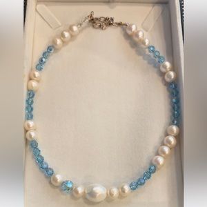 Sea of Pearls -Fresh Water & Natural Pearls Aqua Marine Crystals from Swarovski
